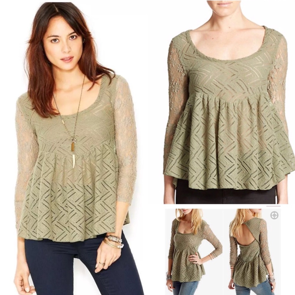 NWT Free People Lace Cutout Peplum Top, Medium